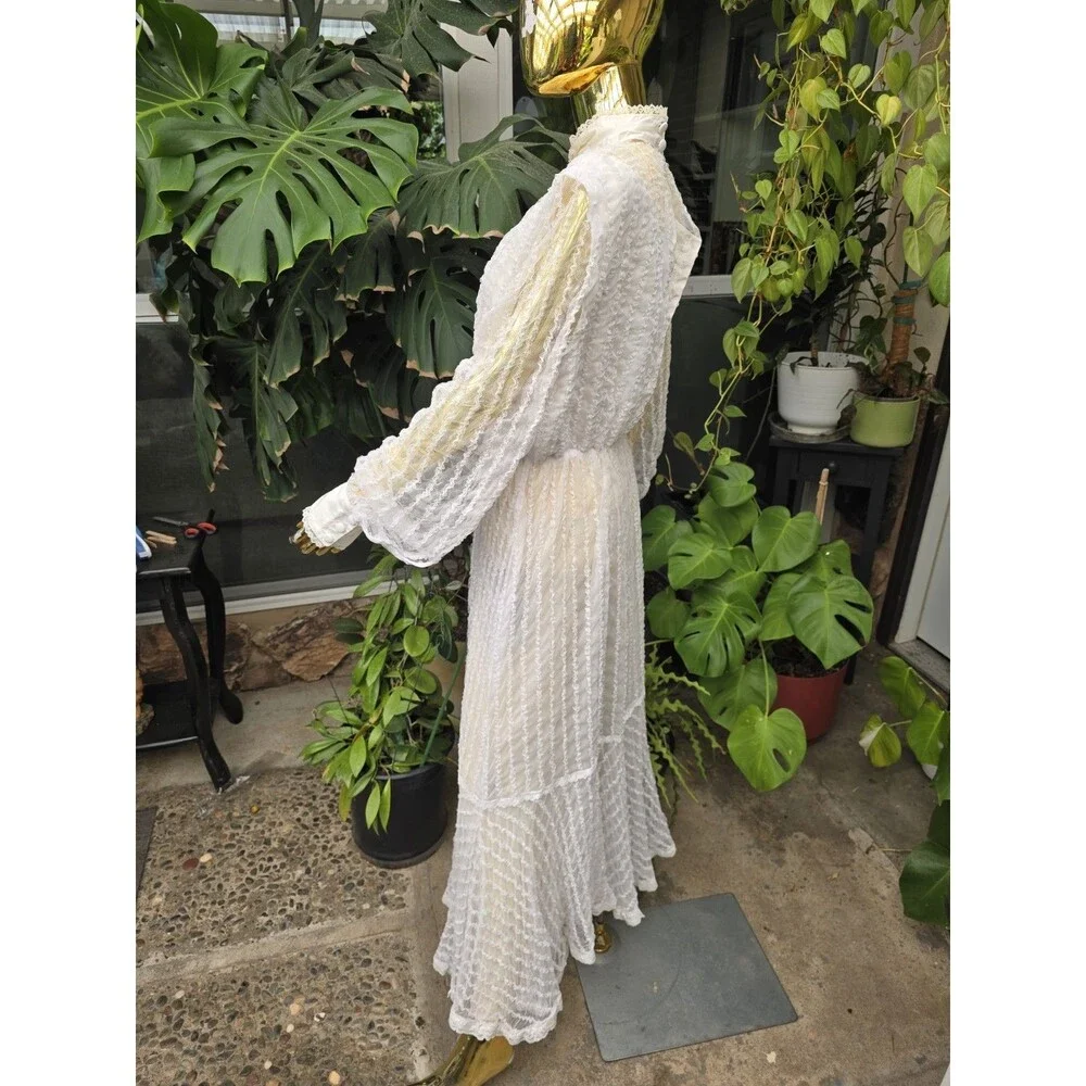 Vintage Recollections Lace Prairie Dress White Cottagecore Victorian L - Picture 6 of 15